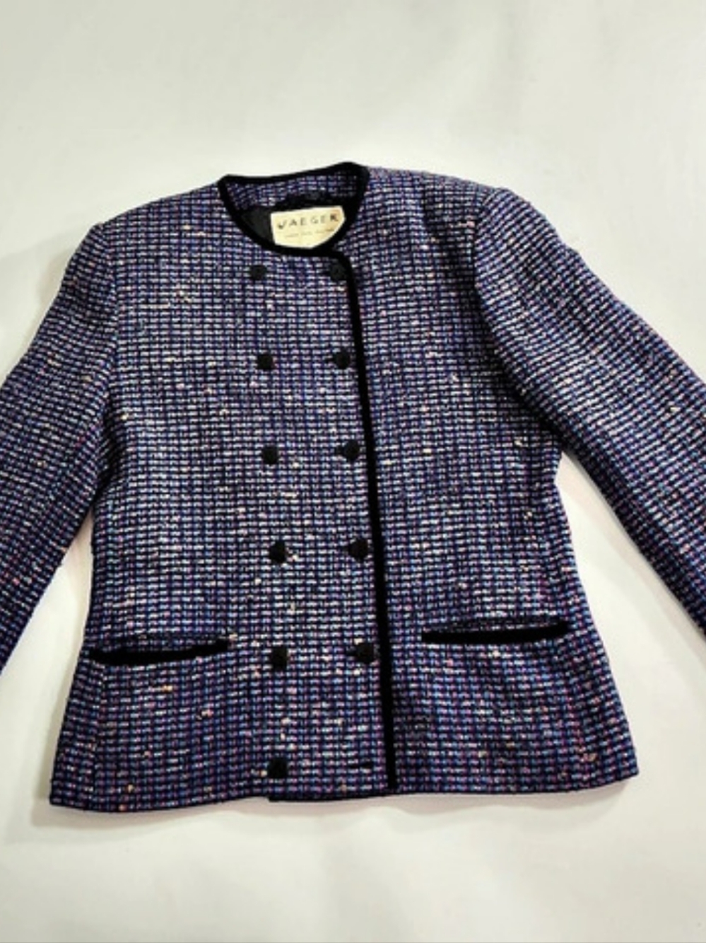 Jaeger Wool Blend Blazer Jacket size 14 Made in Great Britain Black Purple